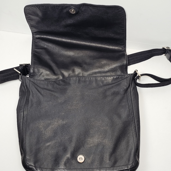 Cole Haan Black Soft Leather Messenger Bag, Snap Button Closure, EUC - Picture 5 of 13